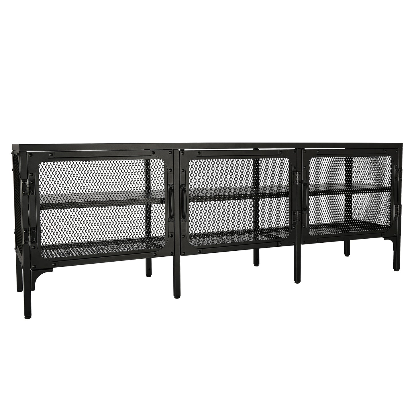 Sleek Metal TV Stand with Stylish Mesh Doors and Ample Storage