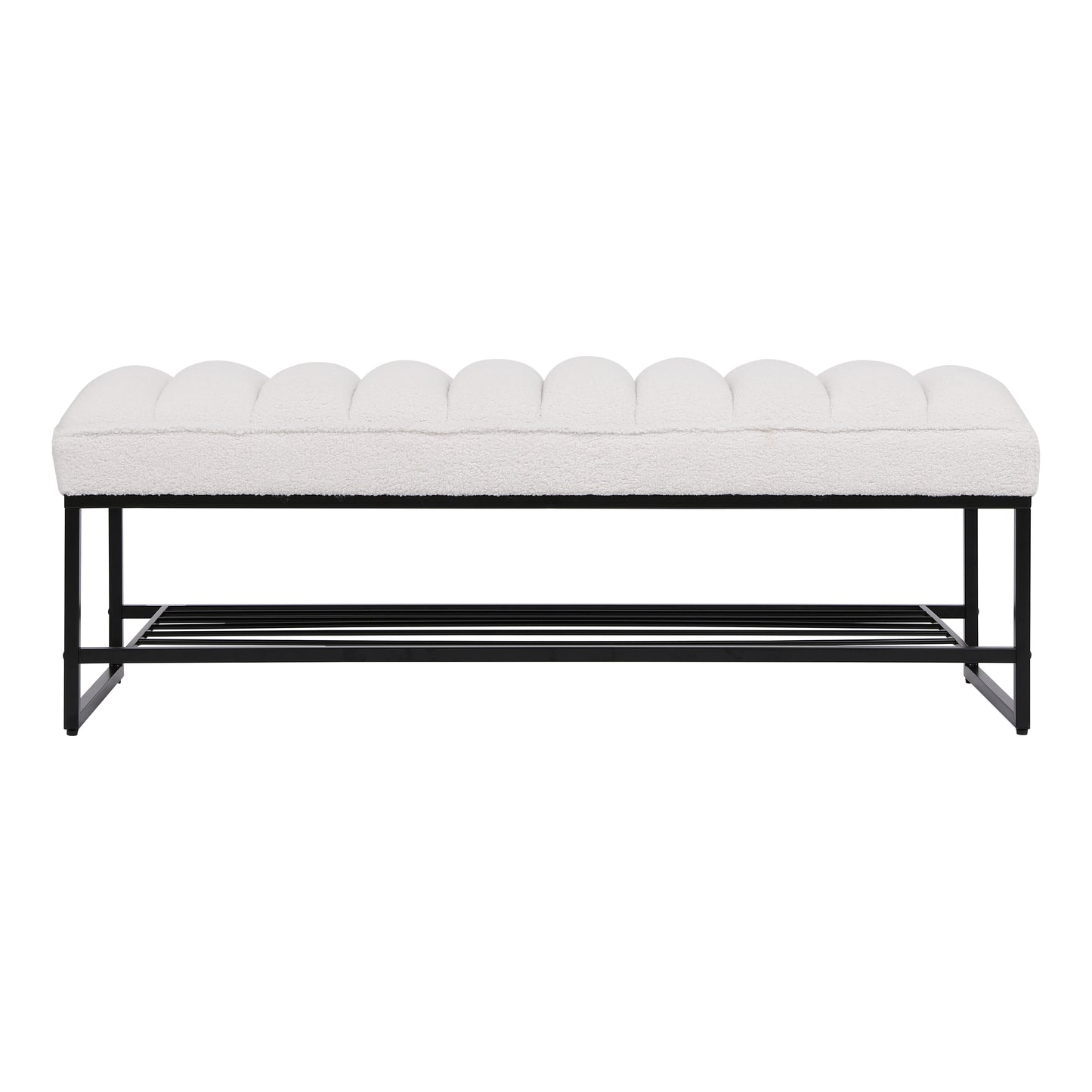 Cozy Channel-Tufted Bench with Chic Metal Shelf