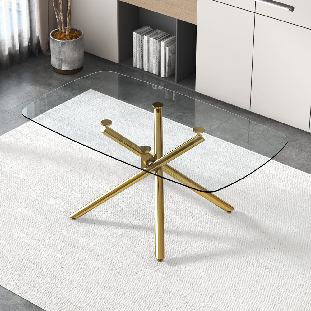 Sleek Glass Dining Table with Golden Touch