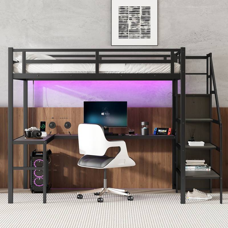MaxLoft Bed with Desk & USB - Sleek Space Saver for All Ages