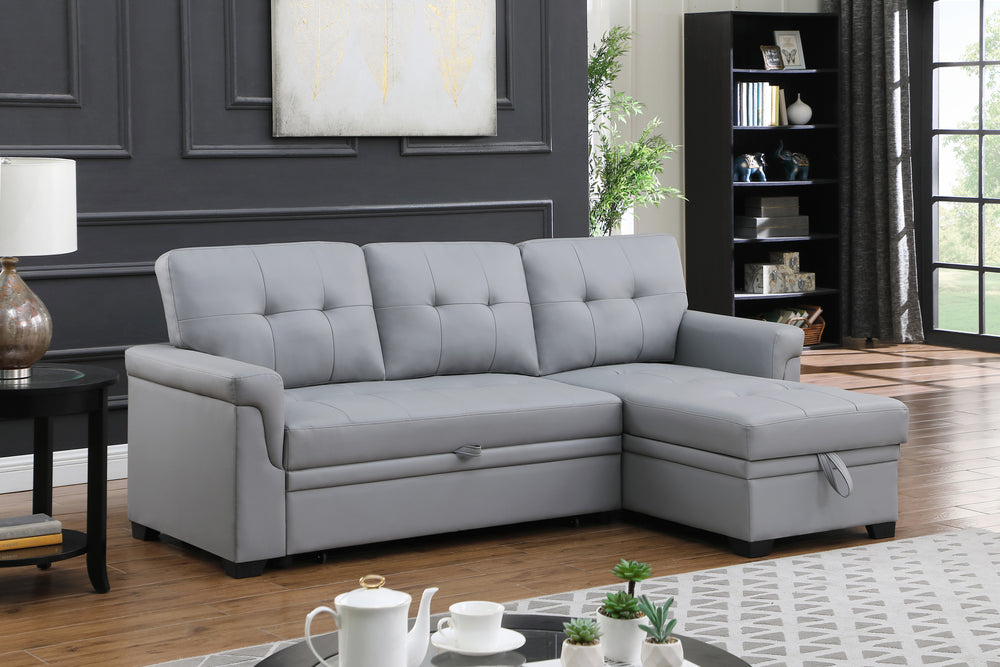 Cozy Escape Gray Vegan Leather Reversible Sofa with Storage Chaise