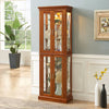 Luminous Walnut Curio Cabinet with Adjustable Shelves and Mirror Back