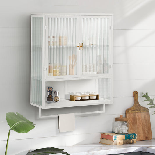 Stylish Glass Door Storage Cabinet with Towel Rack