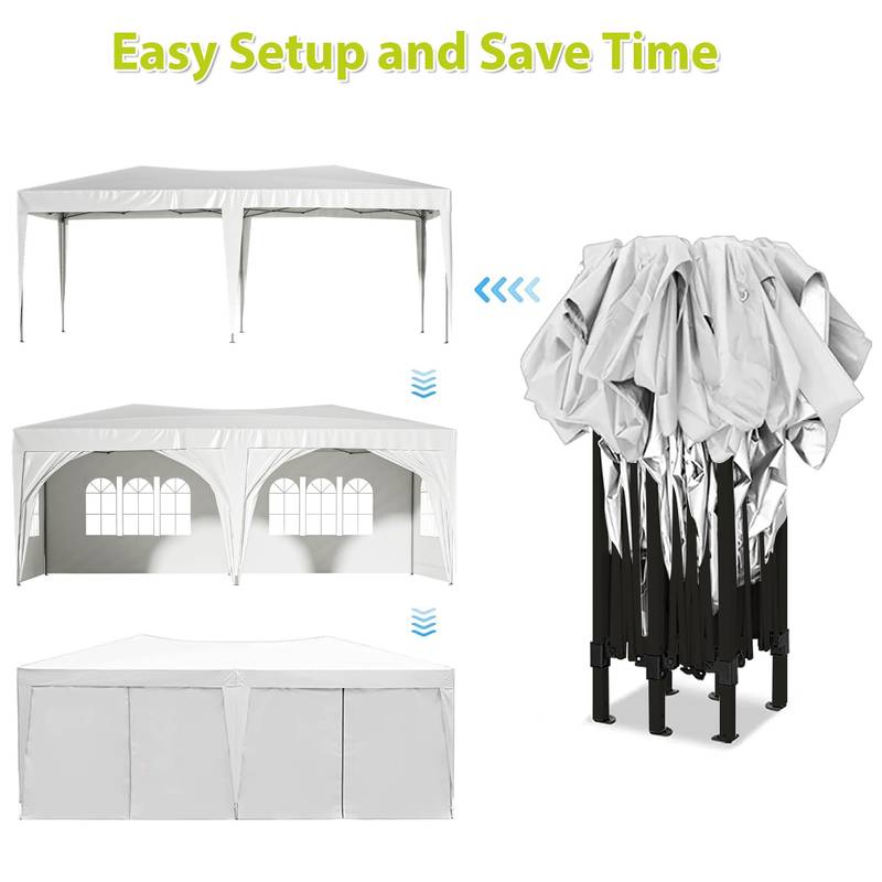 Easy Pop-Up Party Canopy with Sidewalls and Weights - Beige & White