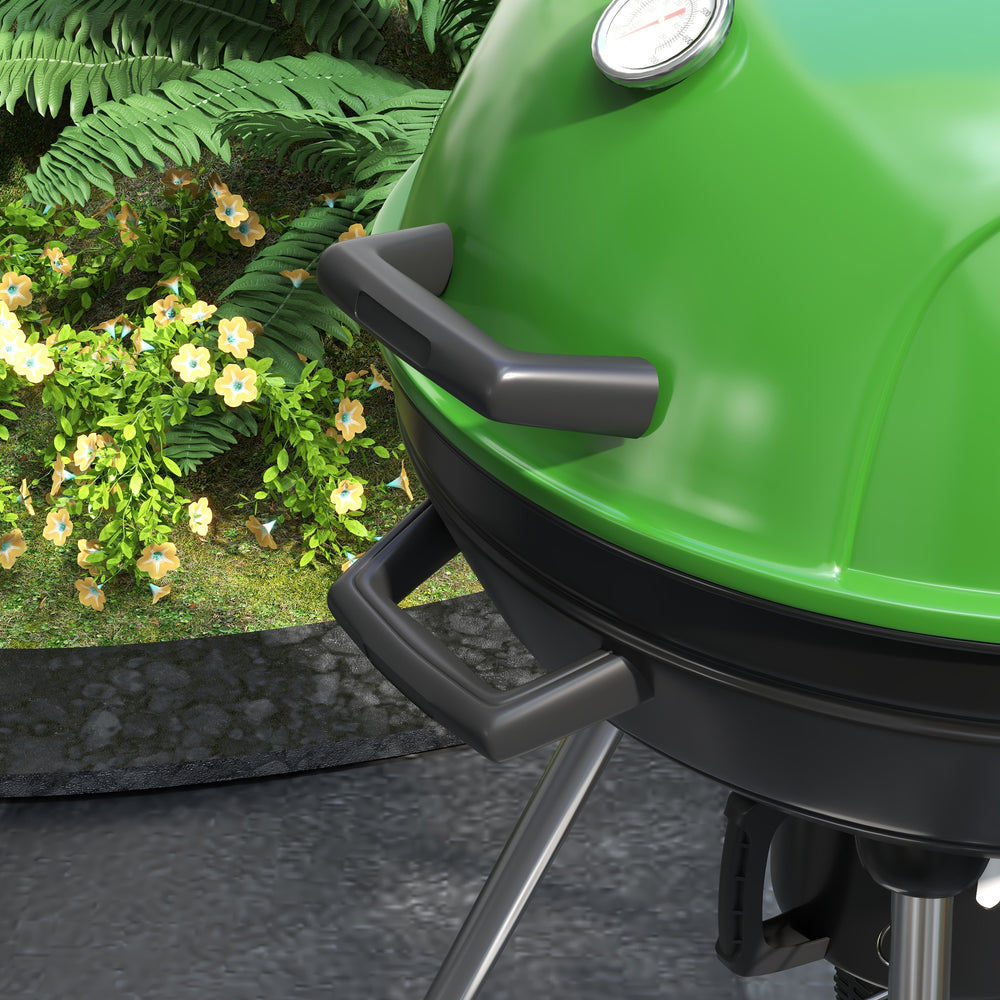 Green Kettle Charcoal BBQ Grill with Trolley & Thermometer