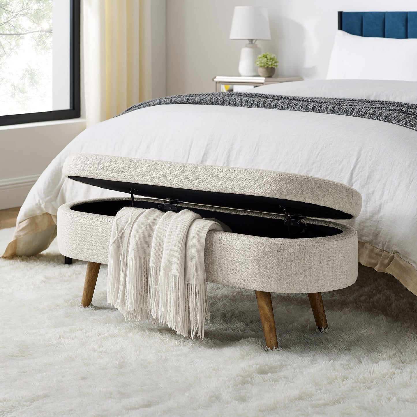 Cozy Beige Oval Storage Ottoman