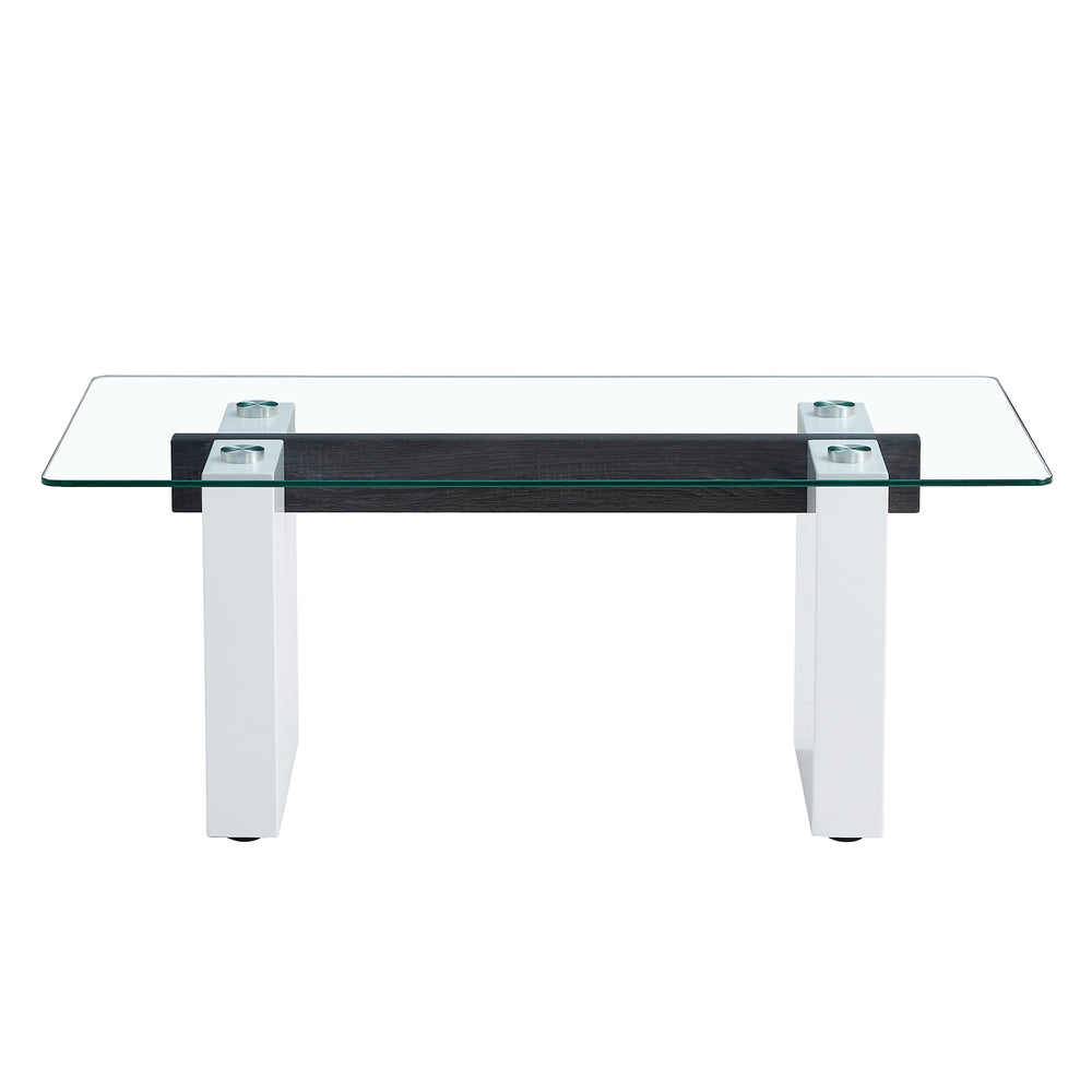 Sleek Glass & White Column Coffee Table