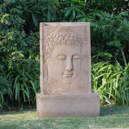 Serene Sandstone Buddha Water Fountain with Light