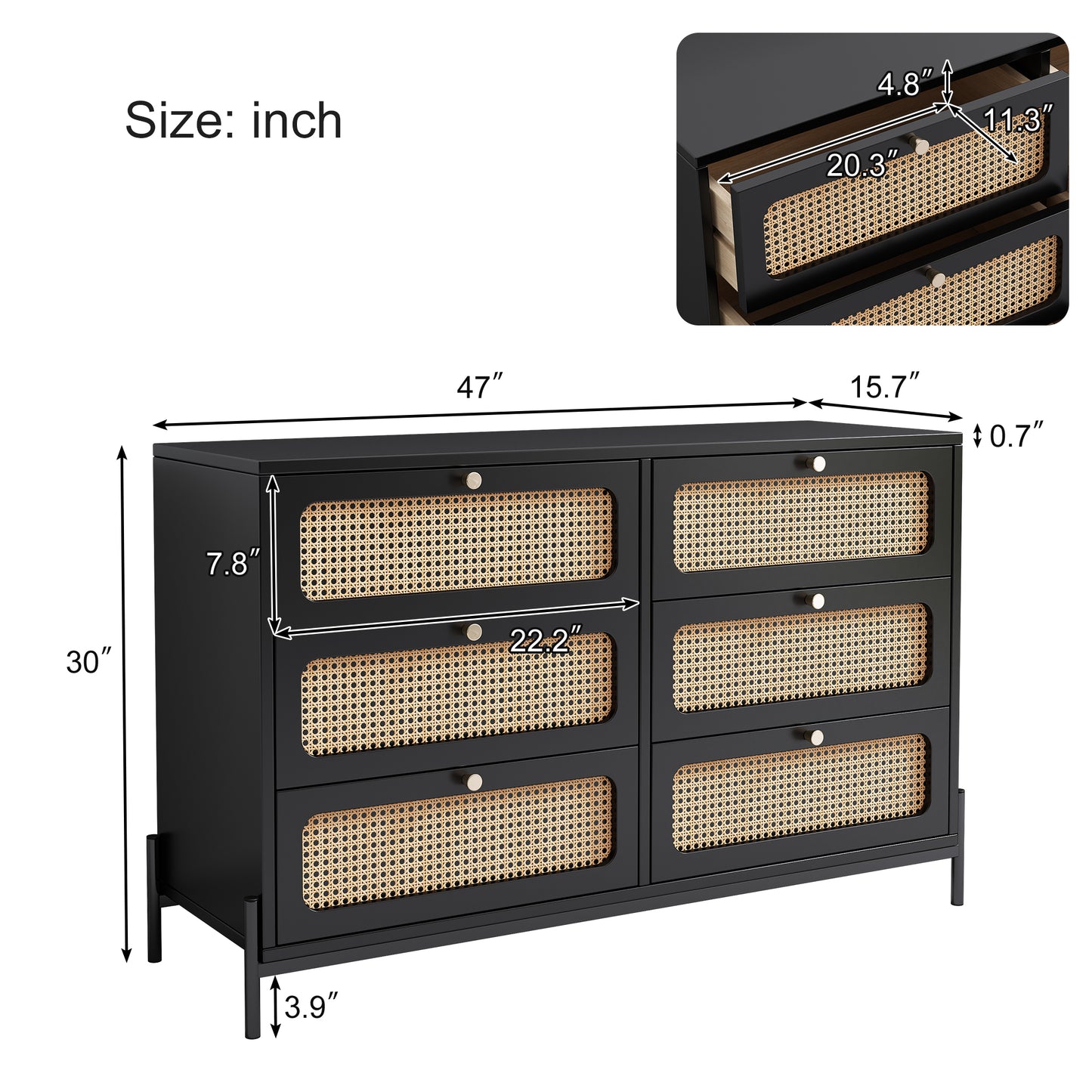 Chic Rattan 6-Drawer Storage Dresser