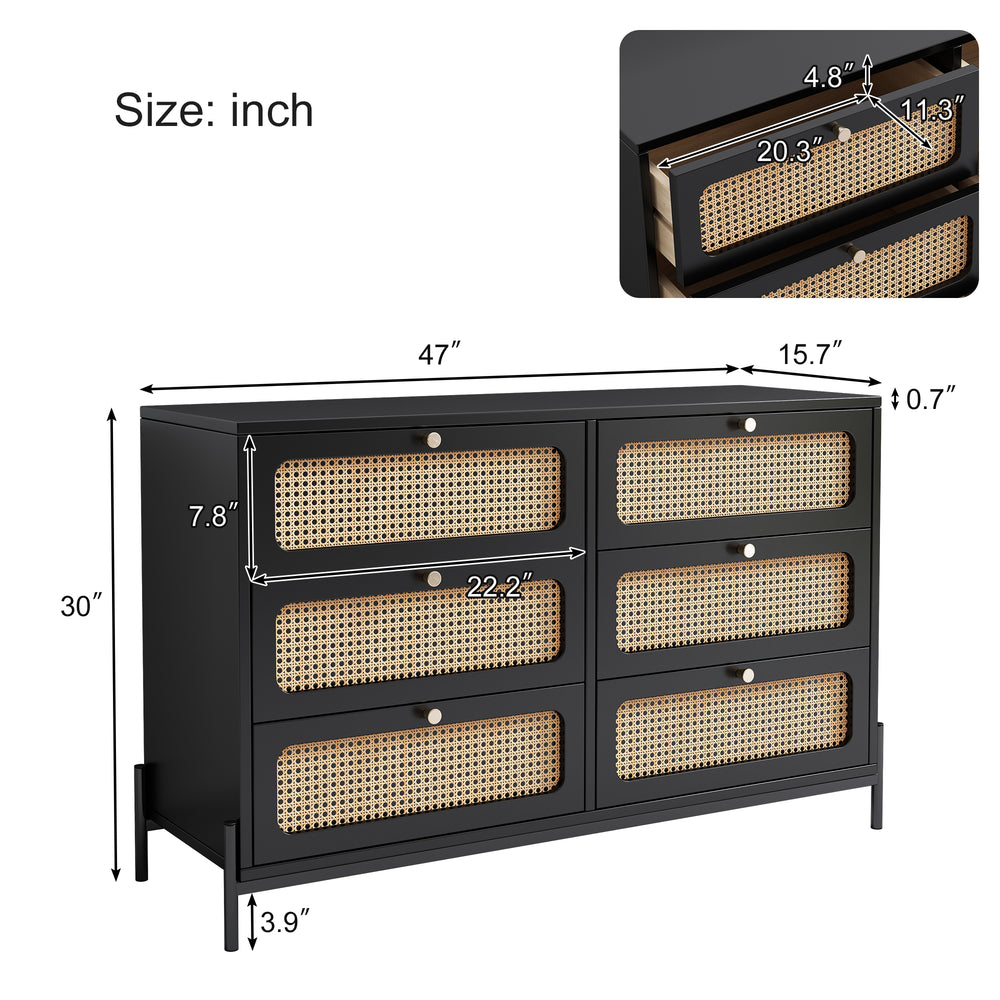 Chic Rattan 6-Drawer Storage Dresser