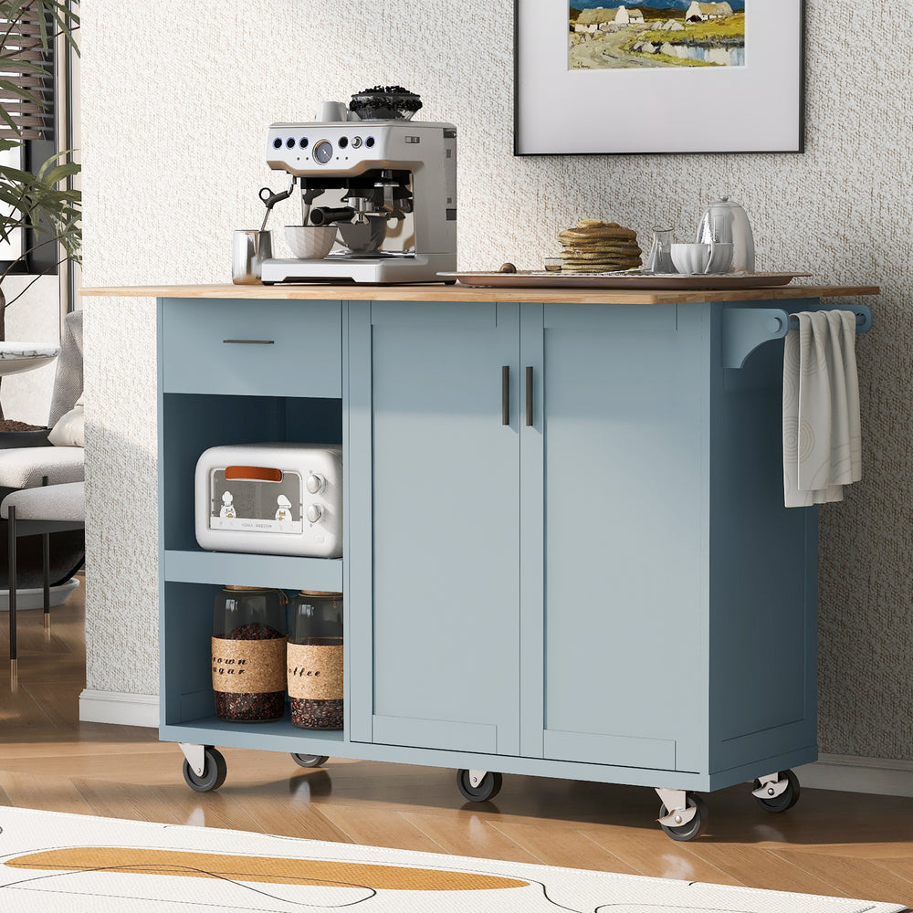 Rolling Kitchen Island with Foldable Top and Storage