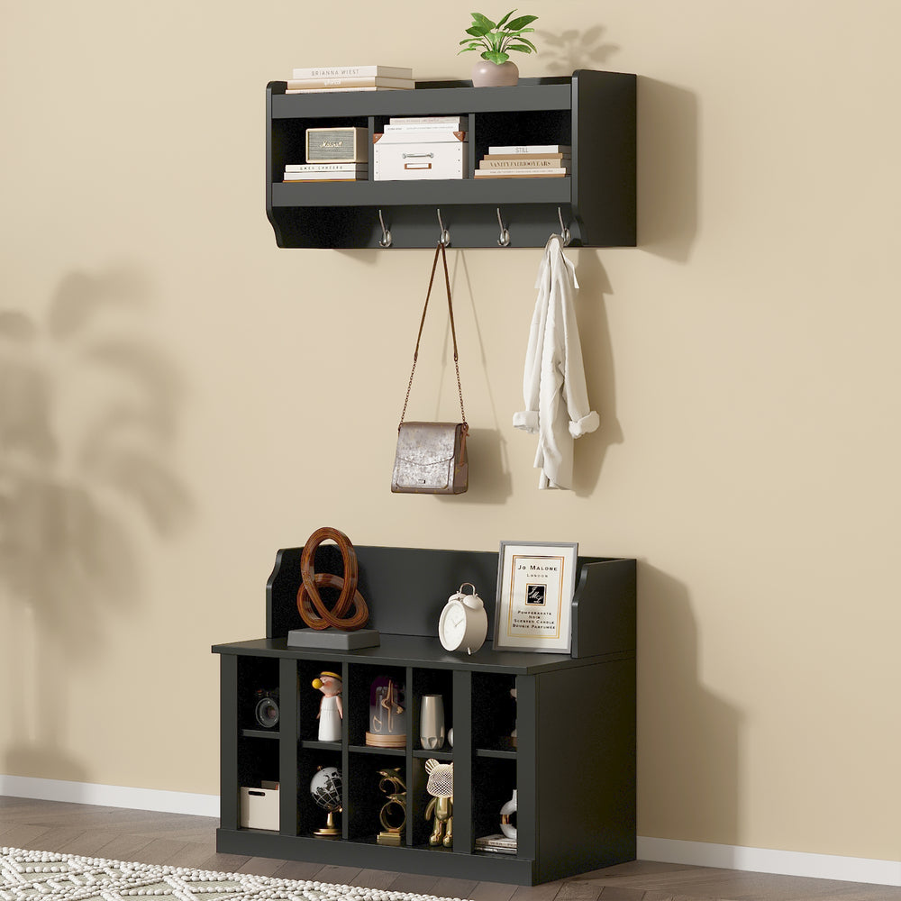 Chic Entryway Shoe Bench with Hooks & Shelves