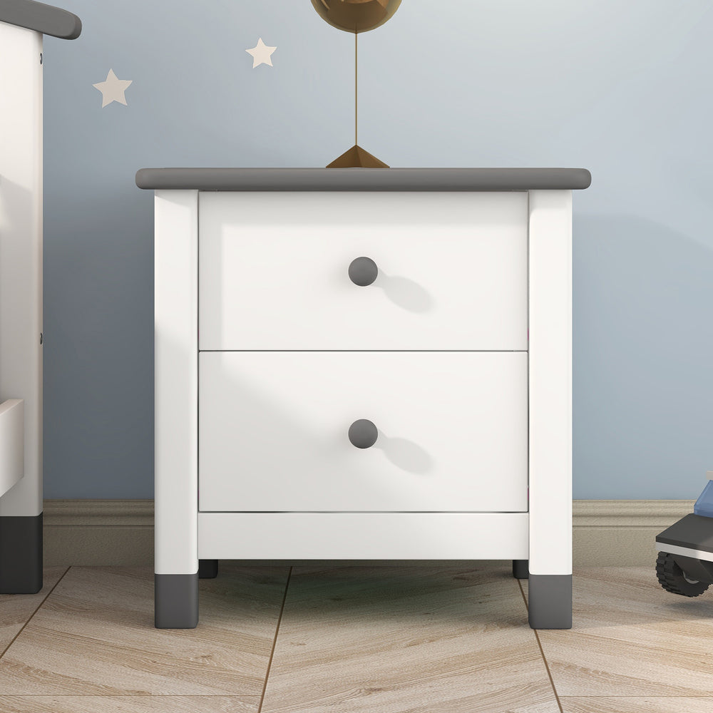 Charming Kids' Nightstand with Two Drawers in White and Gray