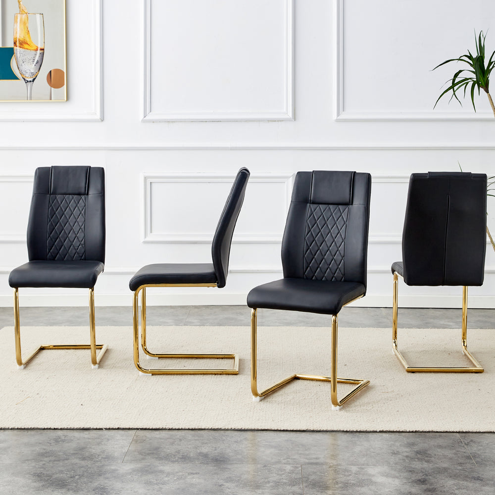 Chic Faux Leather Dining Chairs - Set of 4 with Gold Legs