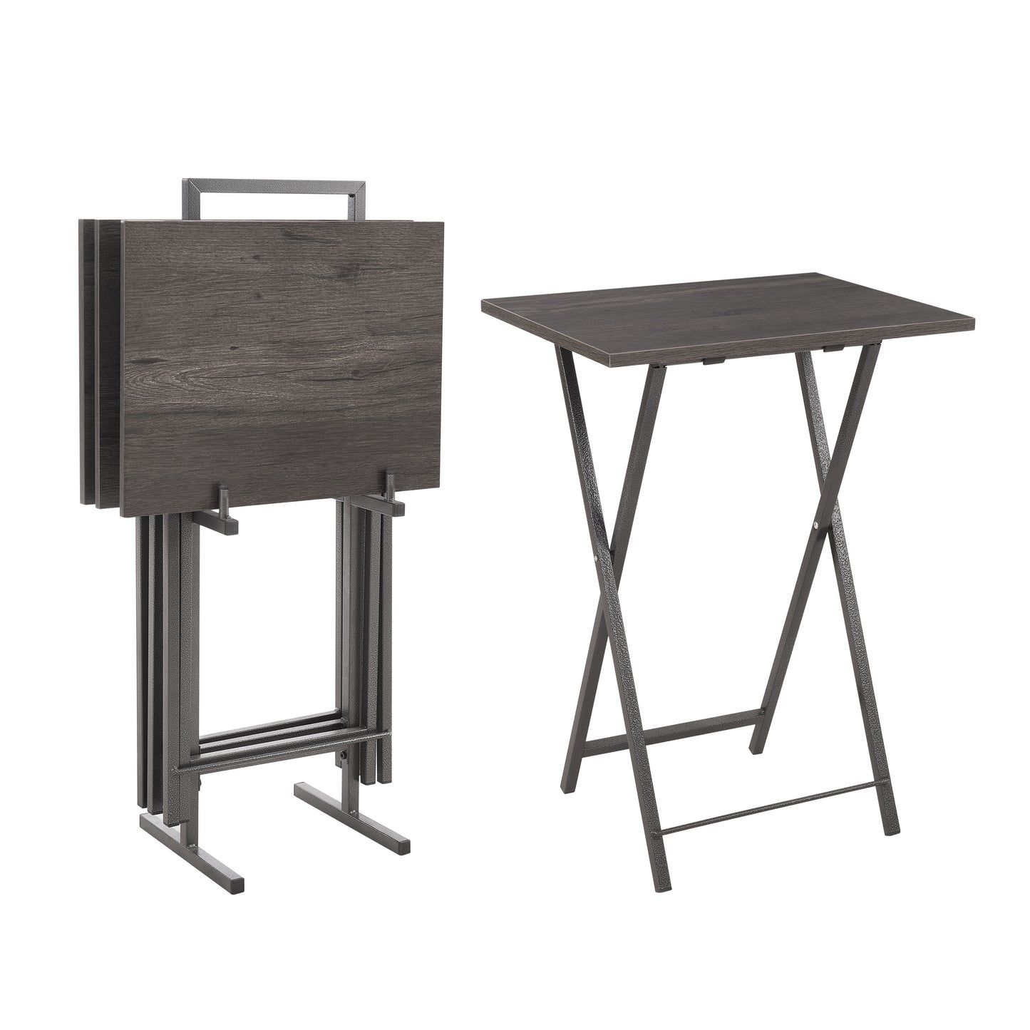 Rustic Grey Folding Snack Tables Set