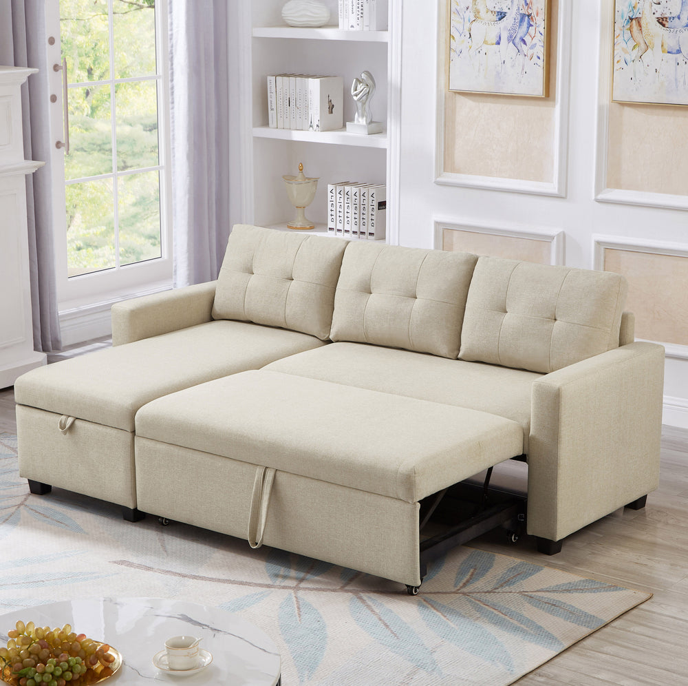 Beige Convertible Storage Sofa Sectional