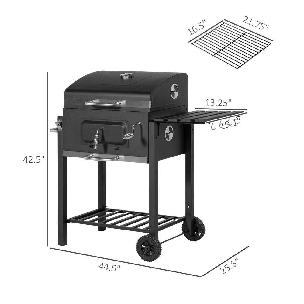 Outsunny Portable Charcoal Grill with Side Table and Storage