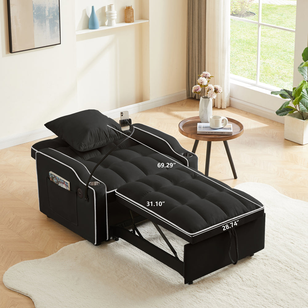 Cozy Convertible Sofa Bed with Storage Pockets