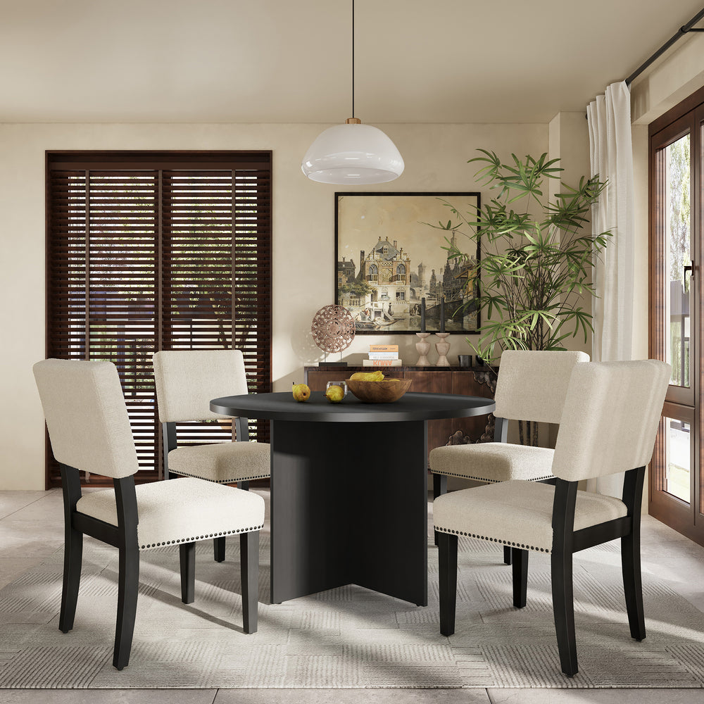 Chic Round Dining Set with Cozy Chairs