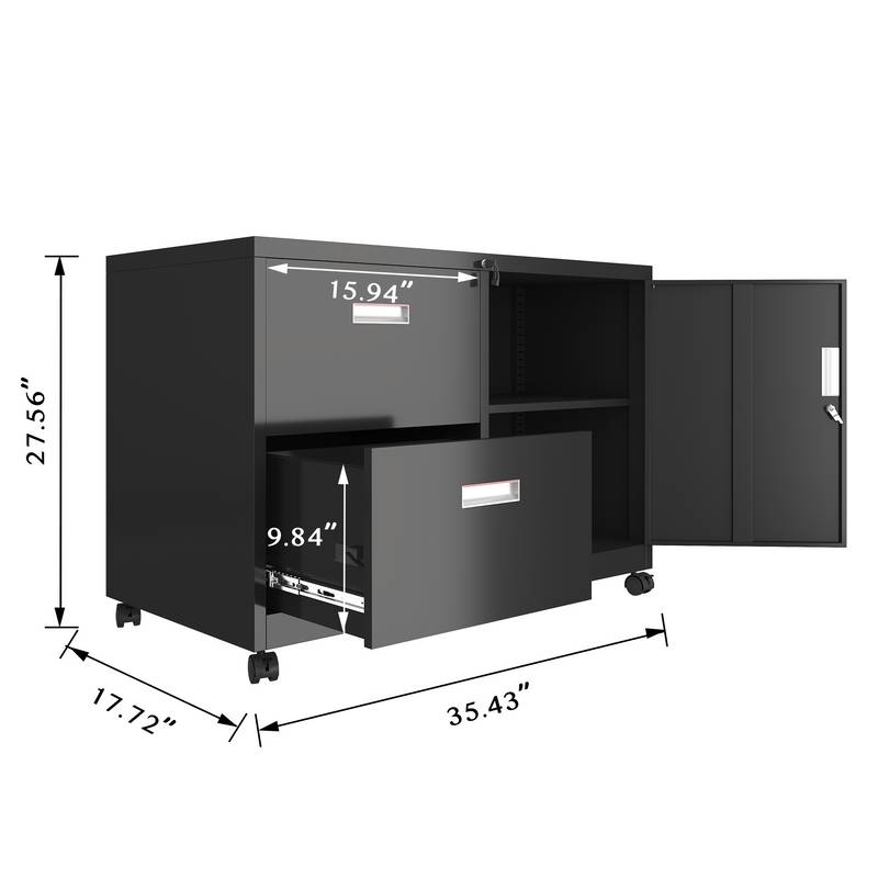Lockable Mobile Metal Filing Cabinet with Drawers & Adjustable Shelves