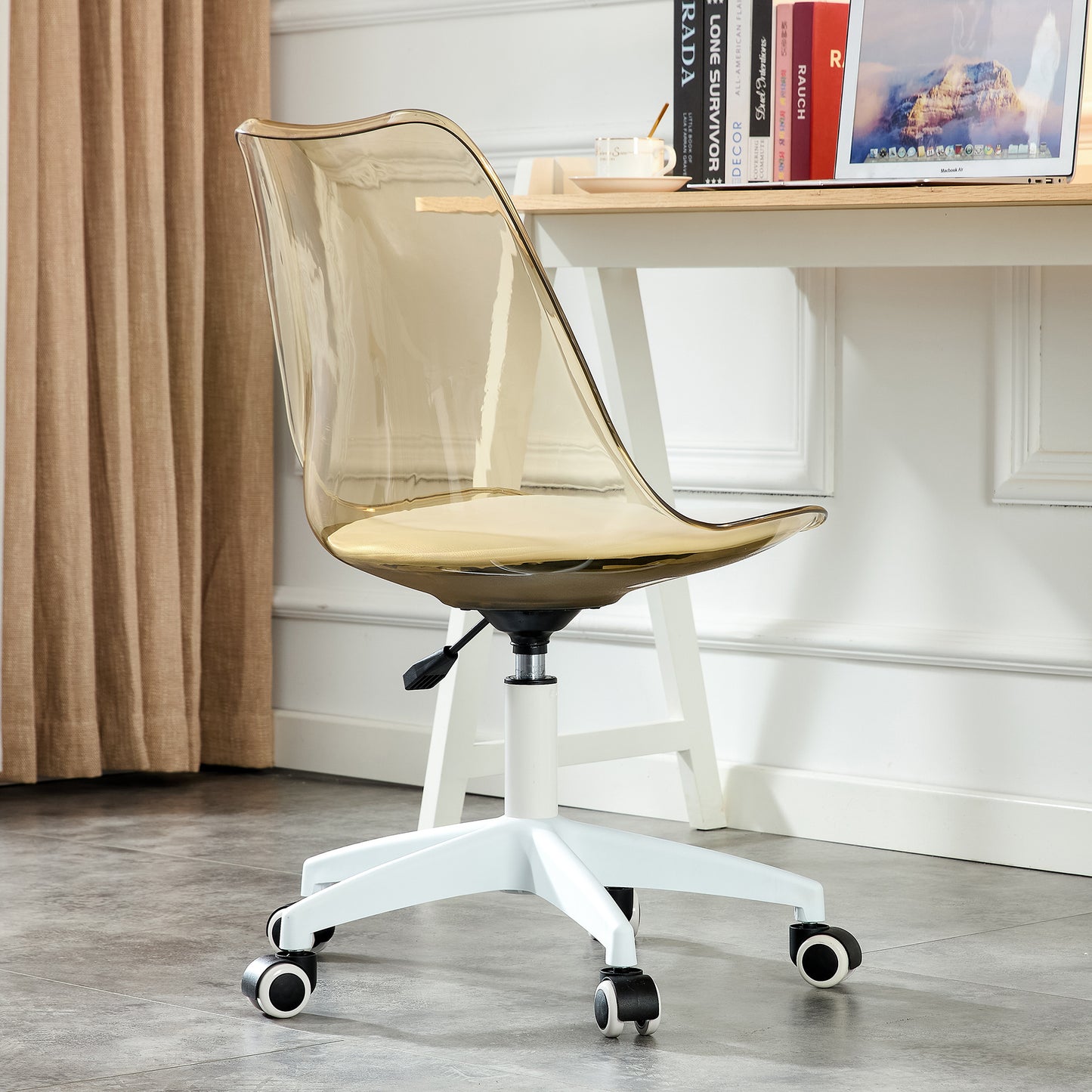 Swivel Comfort: Stylish Armless Desk Chair in Amber Brown