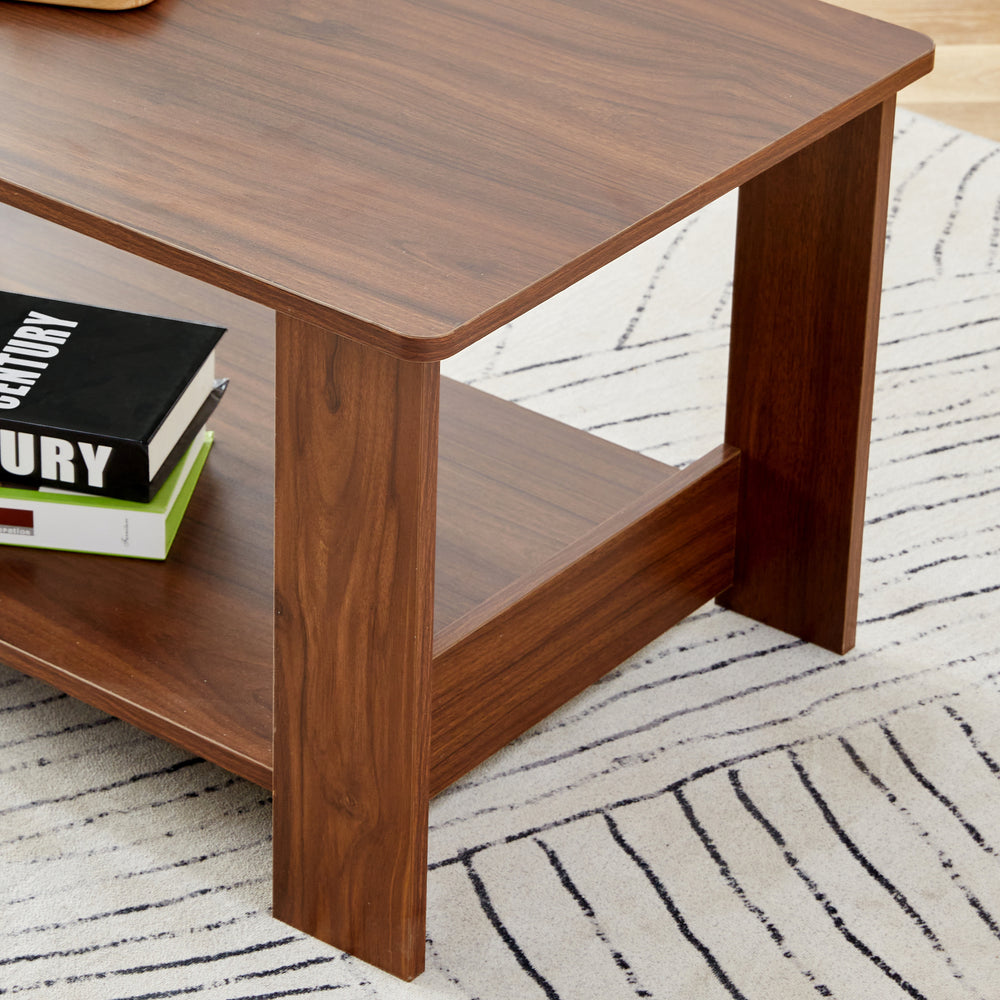 Sleek Walnut Double-Layer Coffee Table