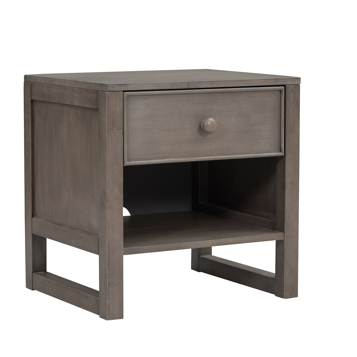 Charming Gray Wooden Nightstand with Drawer and Open Shelf