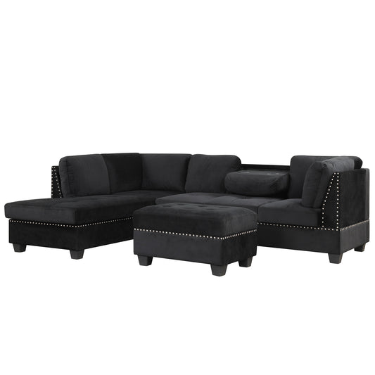 Chic Reversible Sectional Sofa with Storage Ottoman