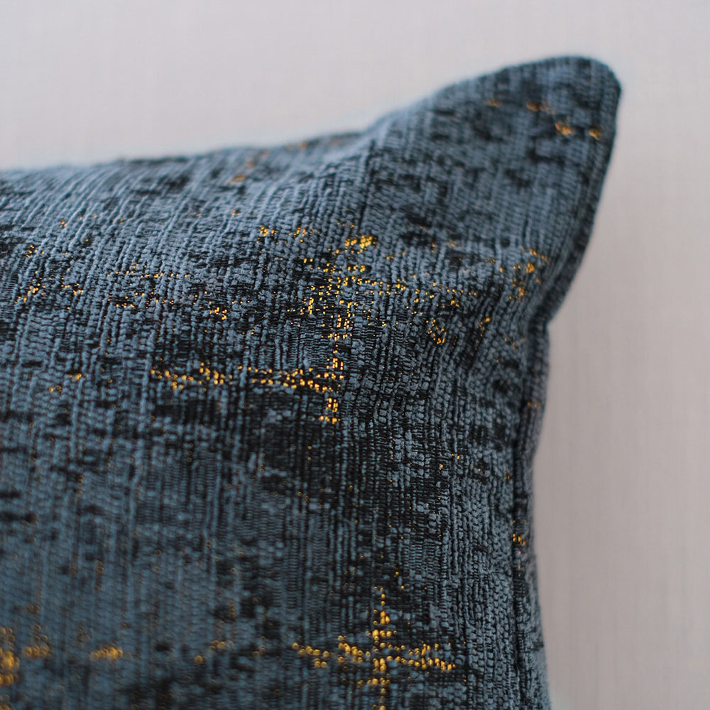 Chic Blue and Gold Chenille Pillow