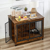 Rustic Dog Crate Side Table with Rotating Bowl and Wheels