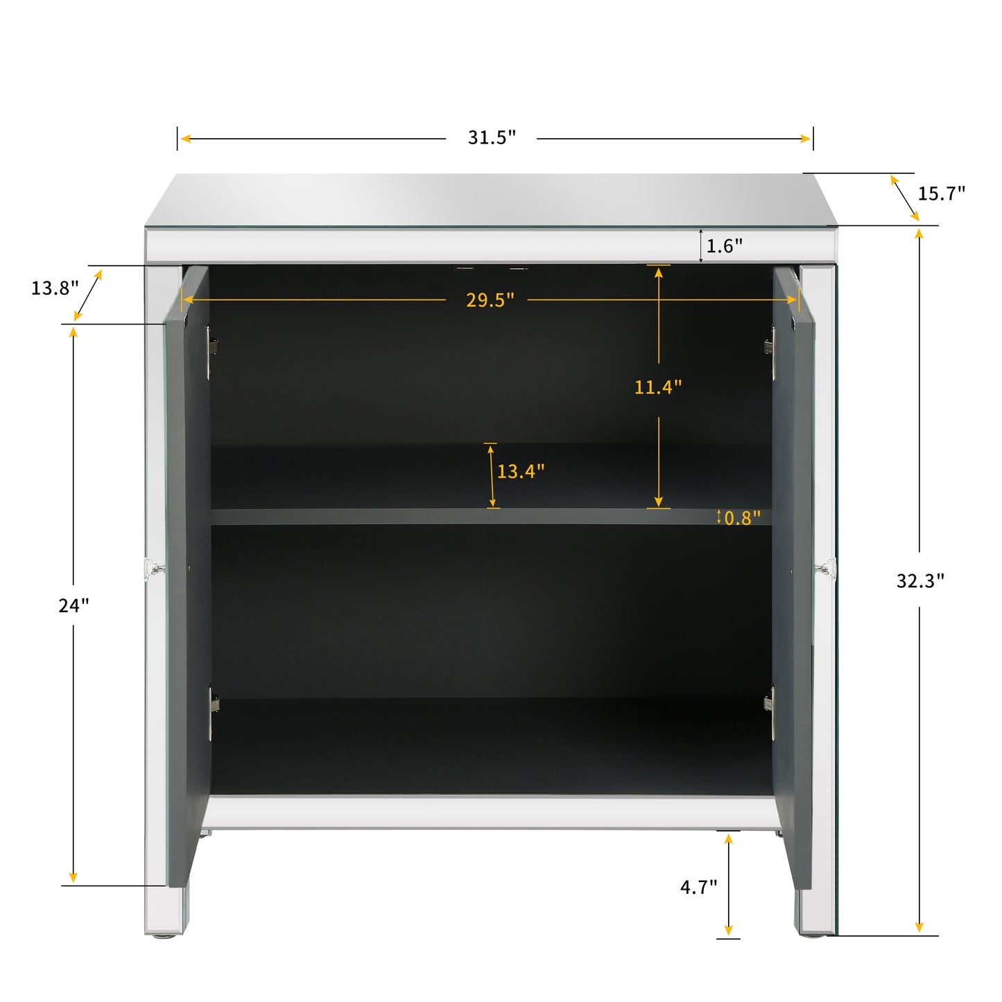 Chic Mirror-Trimmed Storage Cabinet