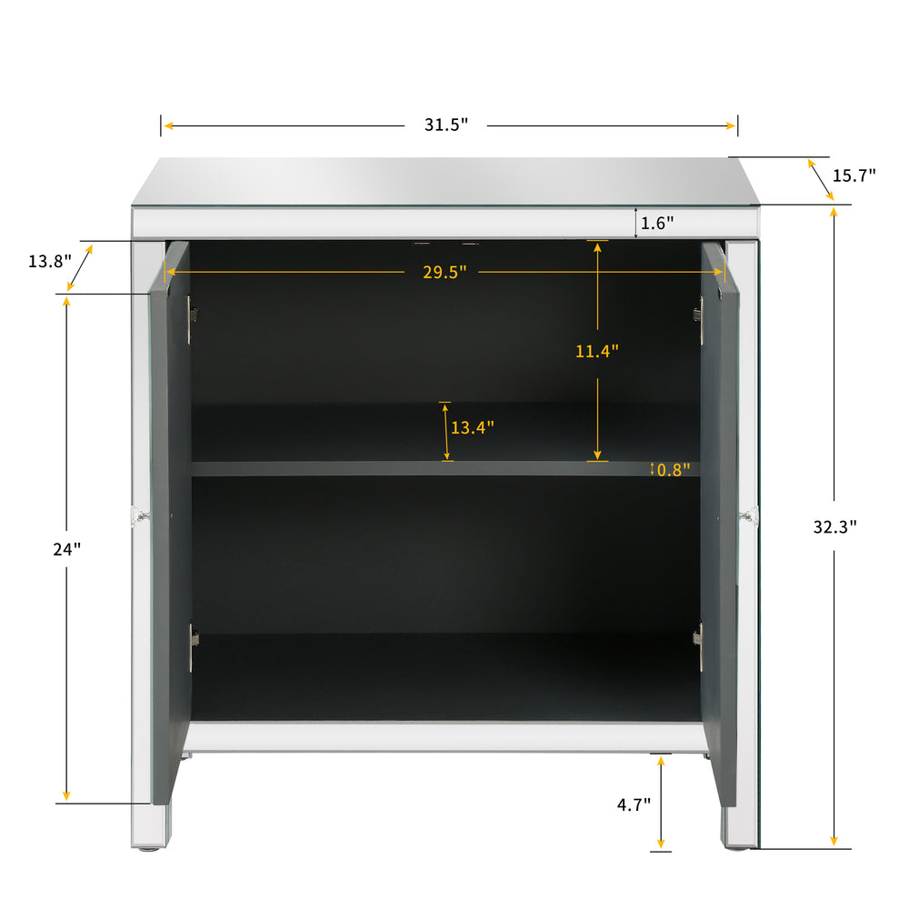 Chic Mirror-Trimmed Storage Cabinet