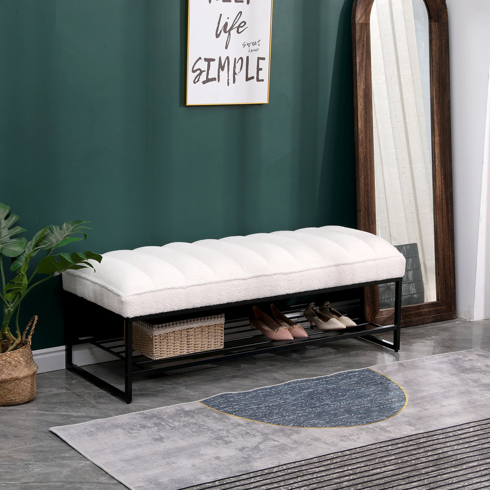 Cozy Channel-Tufted Bench with Chic Metal Shelf