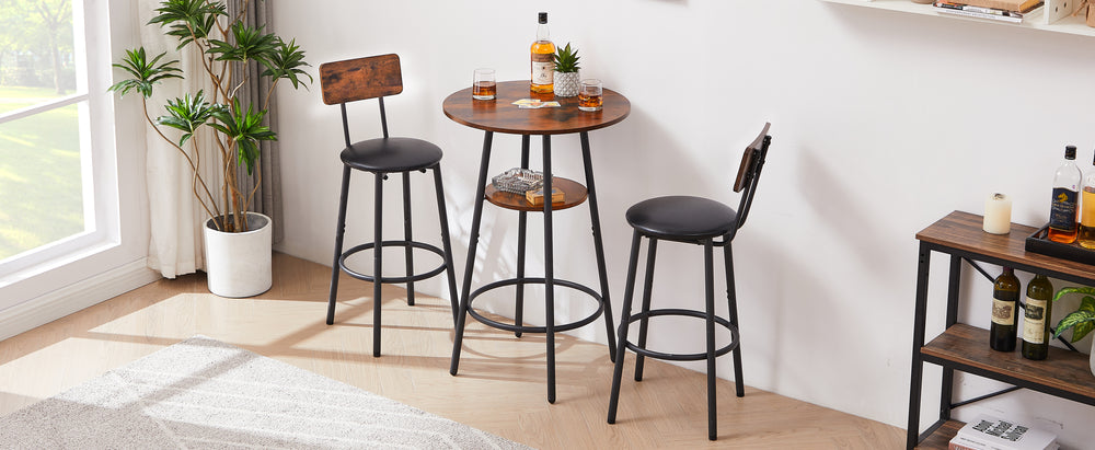 Rustic Charm Bar Stool Duo with Shelf and Backrest