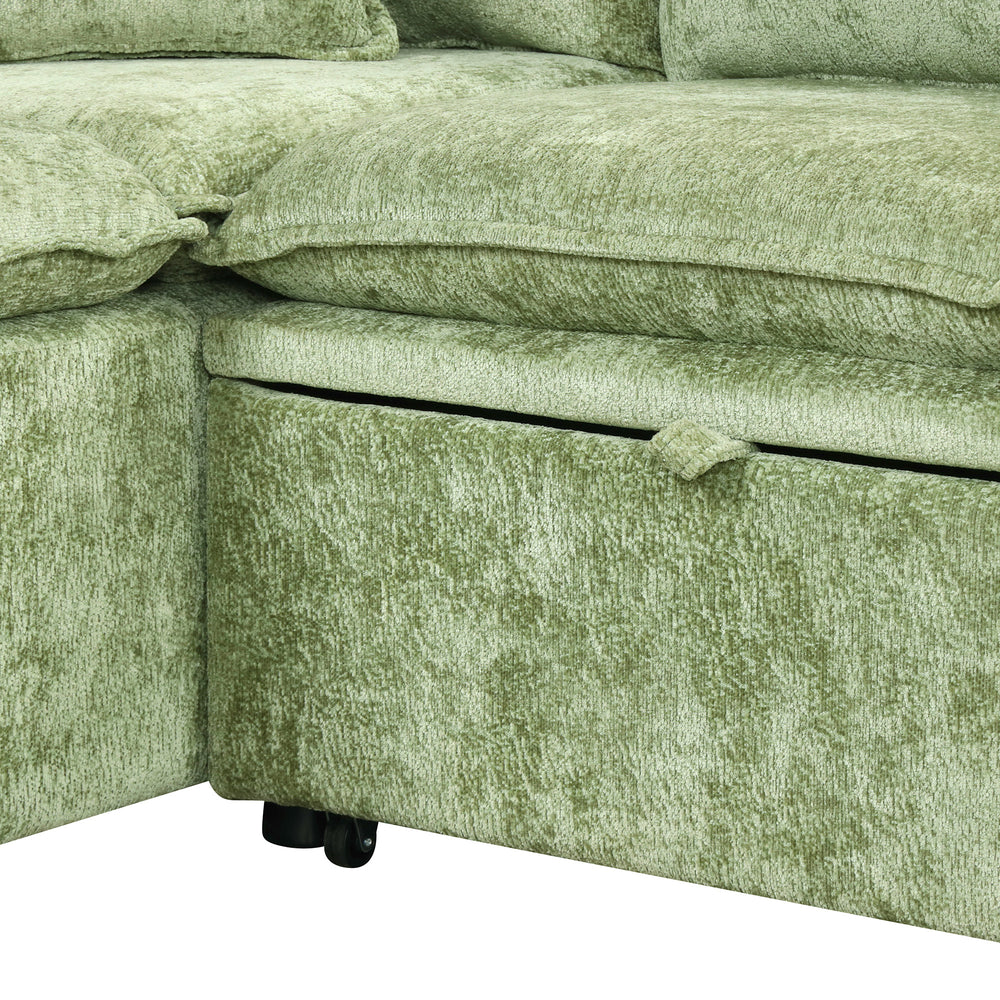 Cozy Green Convertible Sofa Bed with Storage & USB Charging