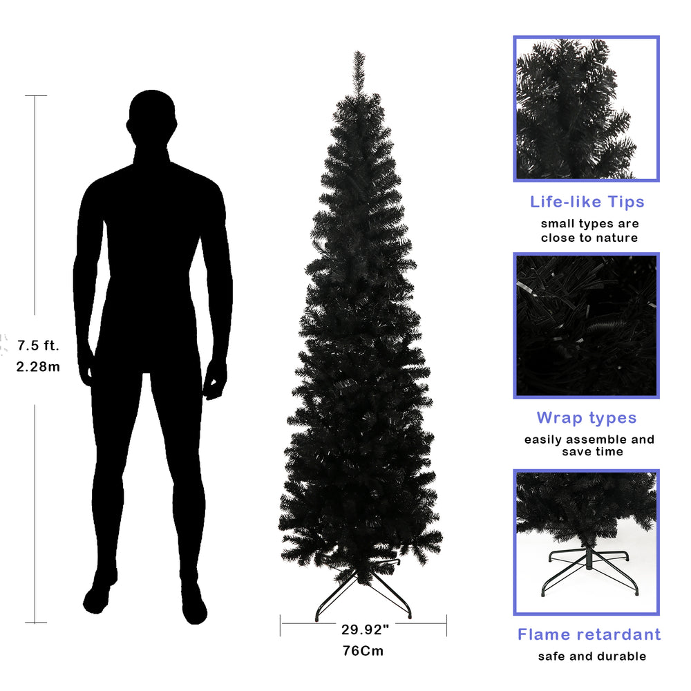 Chic Black Slim Christmas Tree with Folding Stand