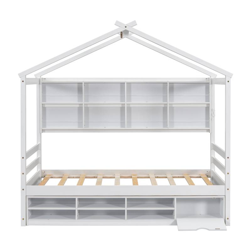 Cozy Twin House Bed with Roof & Storage