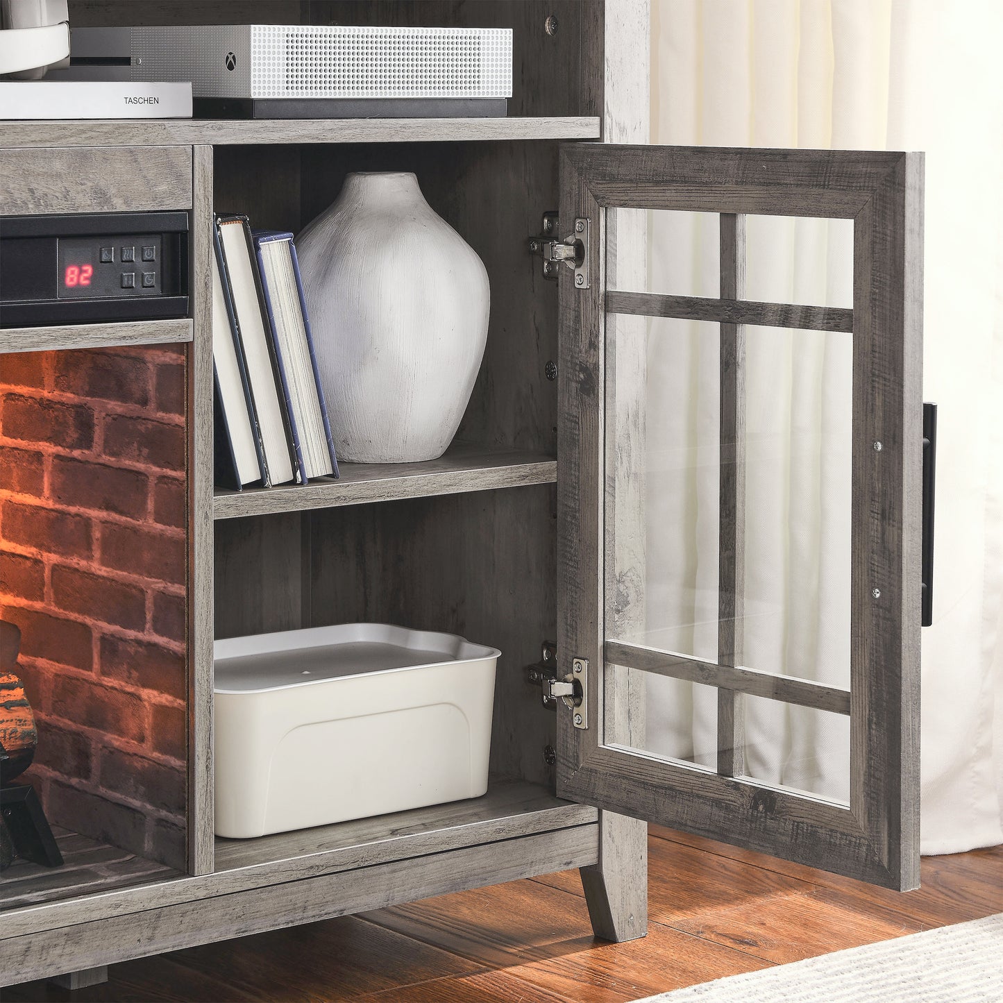 Cozy Gray Media Stand with Electric Fireplace