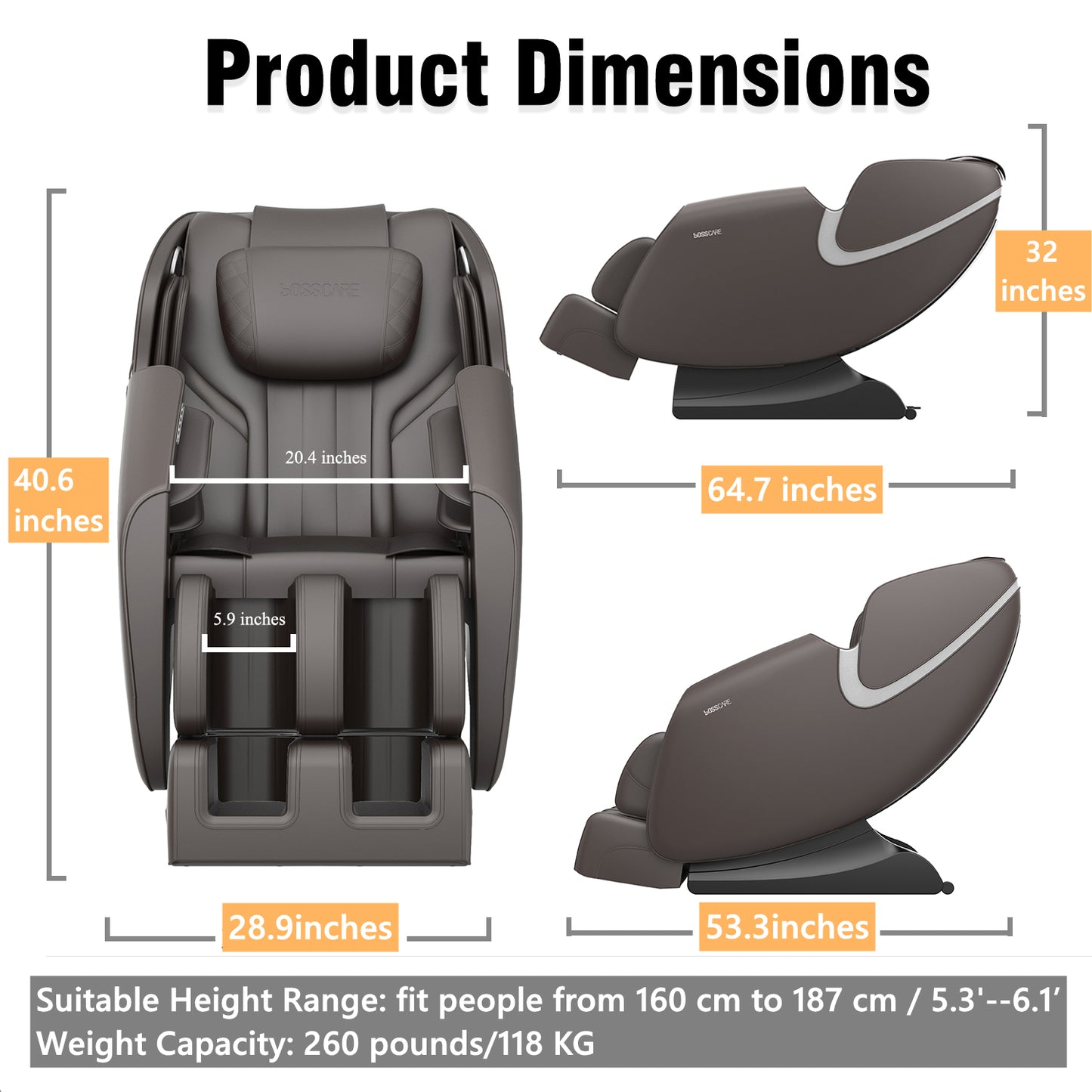 BOSSCARE Bliss Massage Recliner with Zero Gravity and Bluetooth Sounds