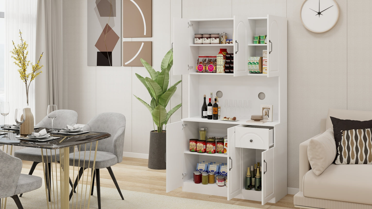 Charming White Kitchen Pantry with Countertop & Adjustable Shelves