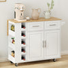 Versatile Kitchen Island Cart with Cabinets & Wine Rack - White