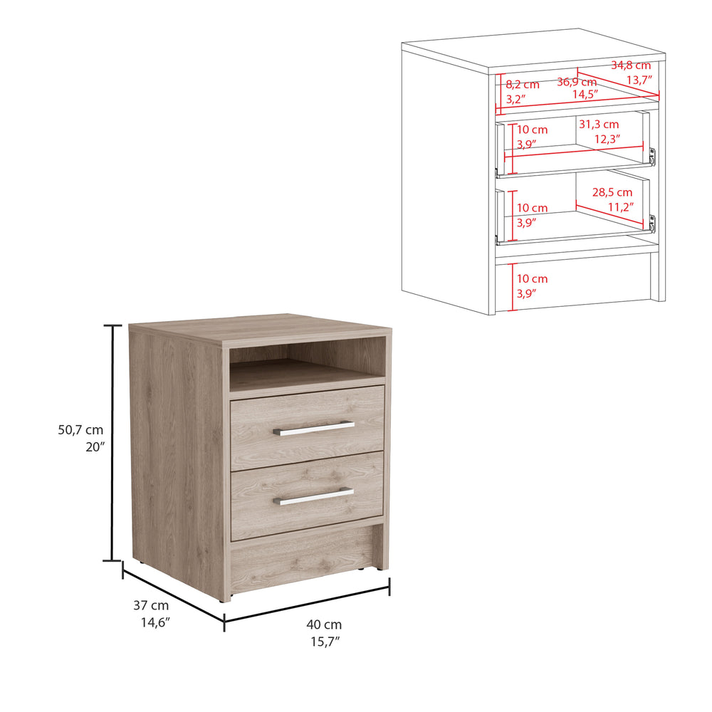 Chic Light Gray Nightstand with Two Drawers