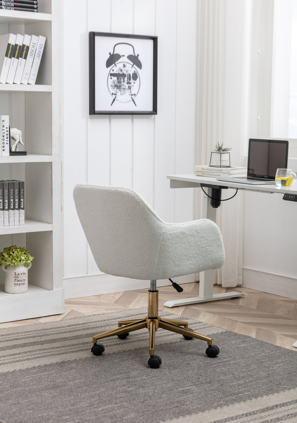 Chic Teddy Revolving Office Chair with Gold Legs