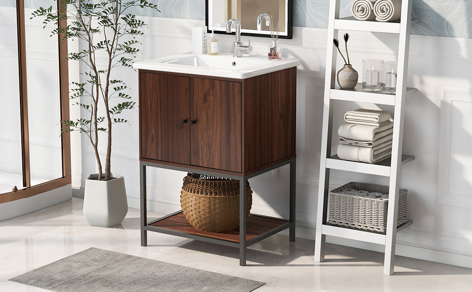 Chic Walnut Bathroom Vanity with Soft-Close Doors