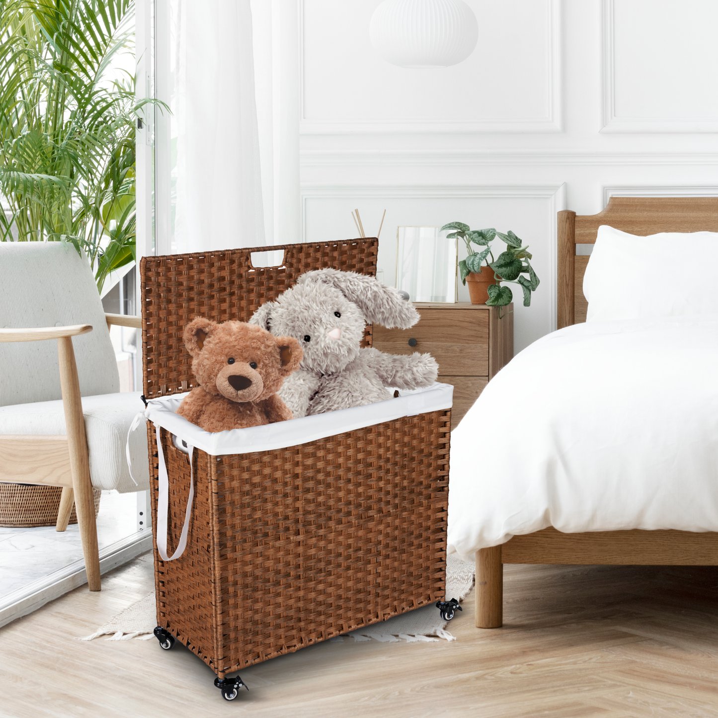 Stylish Brown Laundry Hamper with Lids and Wheels