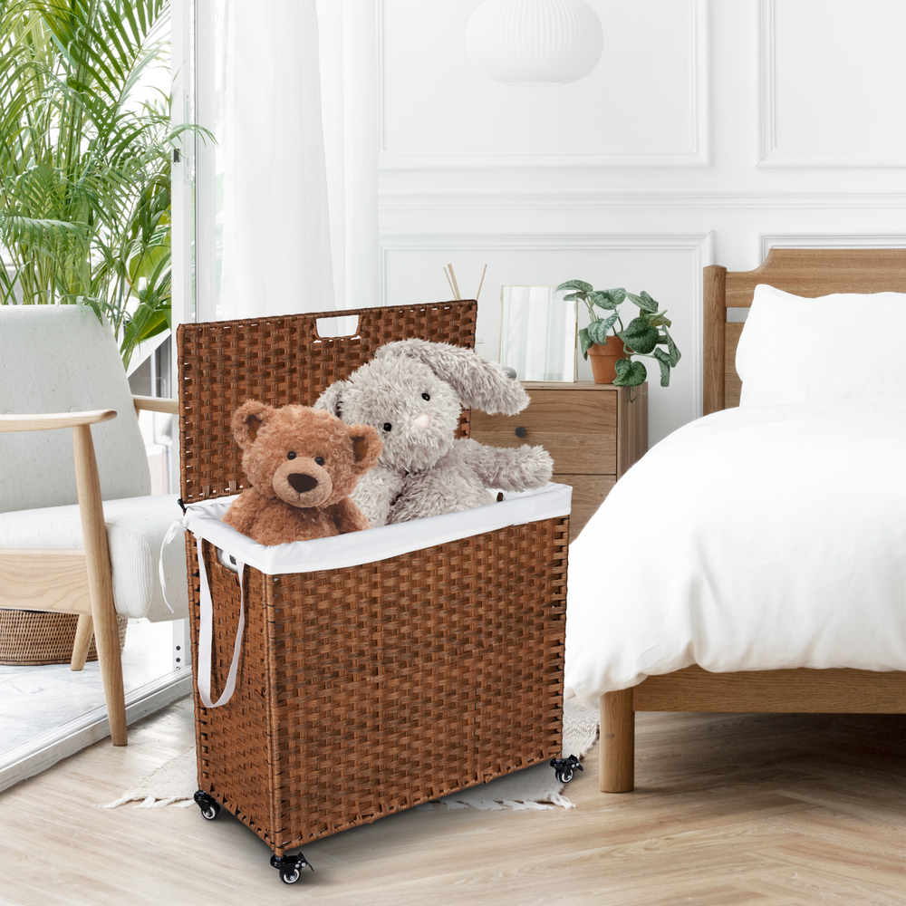 Stylish Brown Laundry Hamper with Lids and Wheels