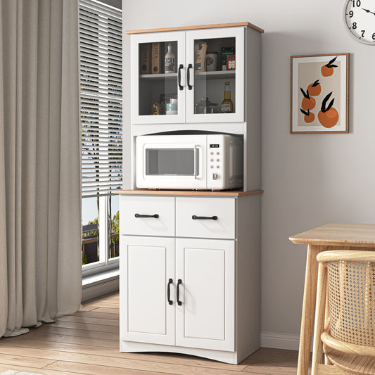 Charming White Pantry Cabinet with Glass Doors