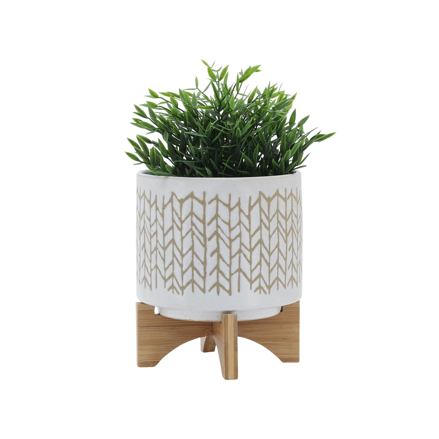 Stylish Chevron Planter with Stand - Sandstone