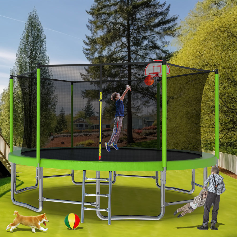 Bounce & Shoot Trampoline Adventure with Balance Bar & Safety Net