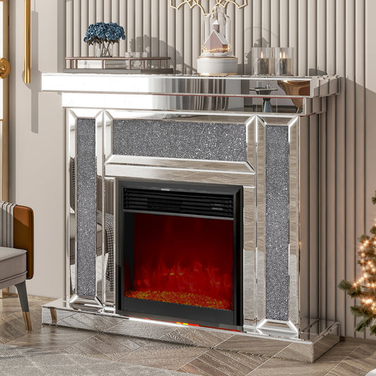 CozyGlow Mirrored Fireplace with Remote & Colorful Flames